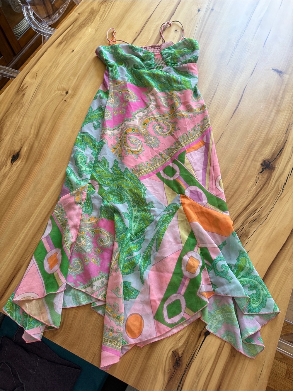 Urban Outfitters Pink, Green & Orange Paisley Asymmetrical Sundress